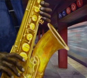 saxophone player in the subway