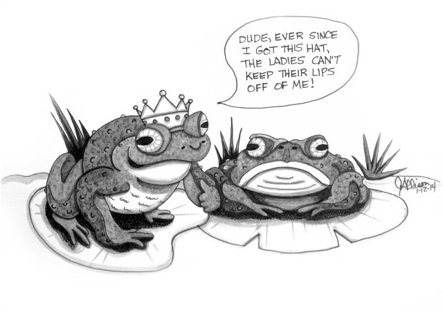 Two Frogs Cartoon with Pen & Ink